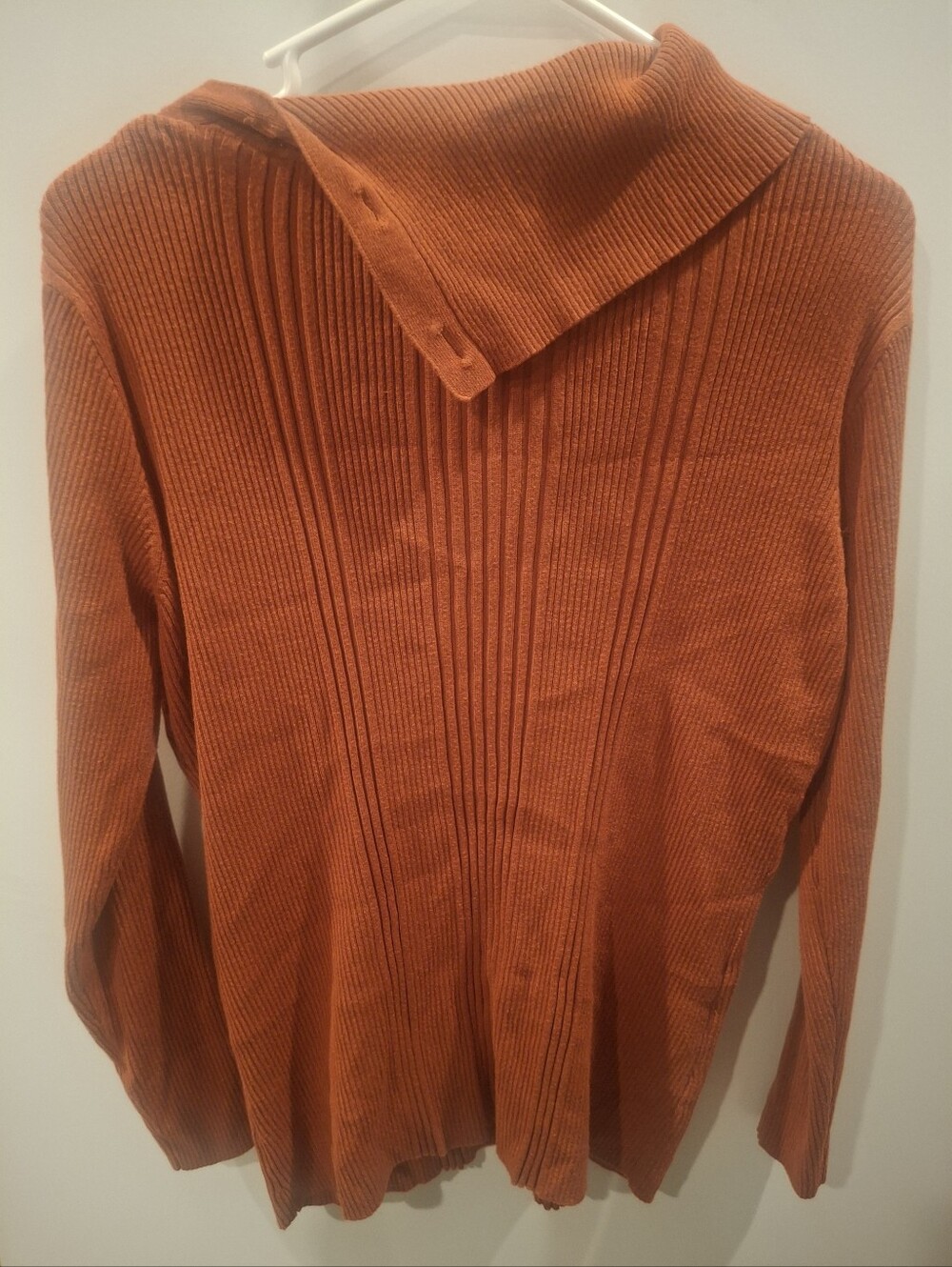 Button-Detail Ribbed Cowl Sweater in Rust - Picture 3 of 3